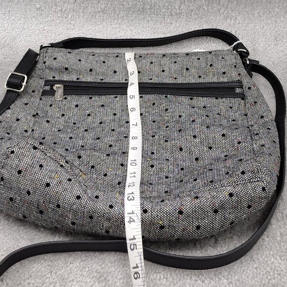 Thirty-One Everything Crossbody Bag Black Tweed Dot Polka Dot Purse Adjustable - Picture 5 of 5
